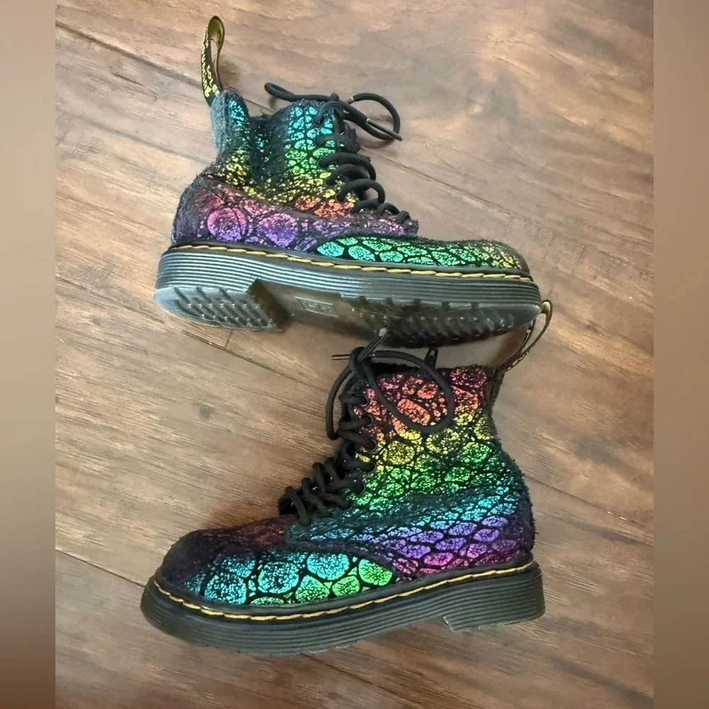 Dr. Martens Kids Pascal 1460 Leather Rainbow Combat Boots-Size US 8